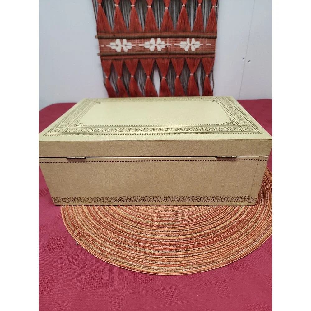 Vintage 1960's Mele & Co. Auto Open Jewelry Box W Original Key Red Velvet Lined